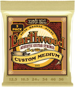 ERNIE BALL 3005 Earthwood 80/20 Bronze Custom Medium 3 Pack 12.5-56 - Струны для акустической гитары P03005-1 - фото 8707