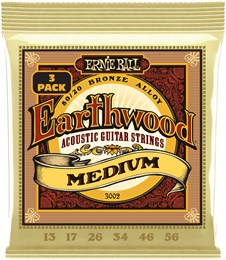 ERNIE BALL 3002 Earthwood 80/20 Bronze Medium 3 Pack 13-56 - Струны для акустической гитары P03002-1