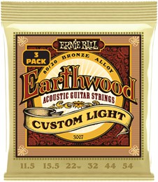 ERNIE BALL 3007 Earthwood 80/20 Bronze Custom Light 3 Pack 11.5-54 - Струны для акустической гитары P03007-1